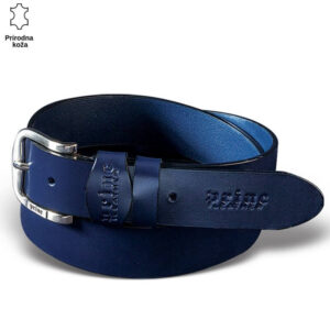 Tamno plavi kožni kaiš sa srebrnom šnalom