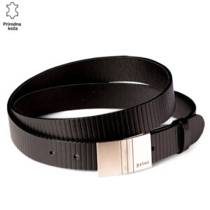 Crni kožni kaiš Princ Leather sa srebrnom kopčom.