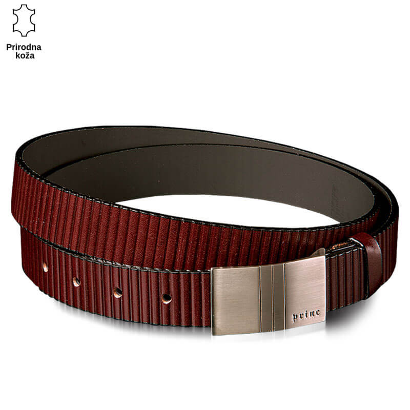 p202-2-copy Tamnosmeđi kožni kaiš sa vertikalnim prugama i srebrnom kopčom