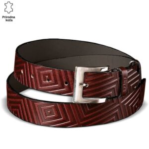 Ravni kožni kaiš sa geometrijskim šarama i metalnom kopčom