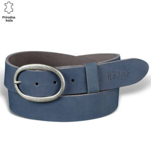 Kožni plavi kaiš sa ovalnom metalnom kopčom