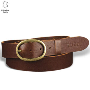 Braon kožni kaiš sa ovalnom metalnom kopčom