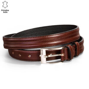 Smeđi kožni kaiš od brenda Princ Leather sa metalnom kopčom.