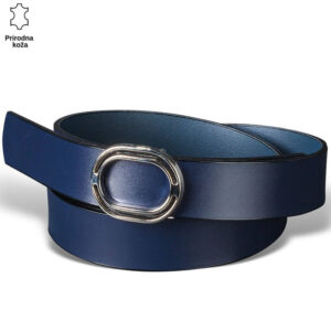 Tamno plavi kožni kaiš sa srebrnom ovalnom kopčom