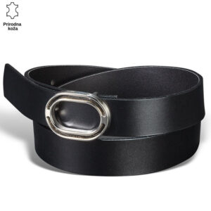 Crni kožni kaiš sa srebrnom kopčom