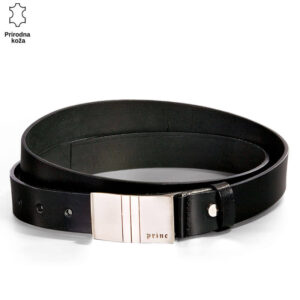 Crni kožni kaiš sa srebrnom kopčom brenda Princ Leather.