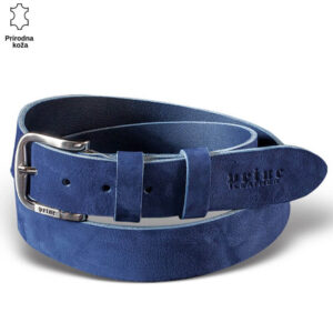 Plavi kožni kaiš Princ Leather sa srebrnom kopčom.