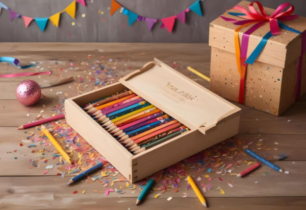 Setovi za crtanje u drvenoj poklon kutiji u kojoj se nalaze bojice