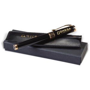Hemijska olovka Omega, brenda Princ Leather, crne boje sa zlatnim detaljima. Savrsen poslovni poklon.