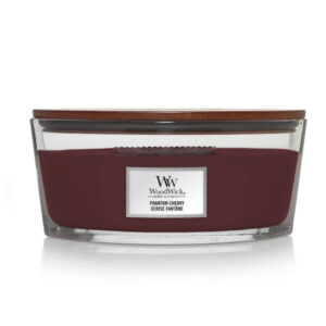 Mirisna sveća woodwick brenda, elipsa oblik bordo boje.