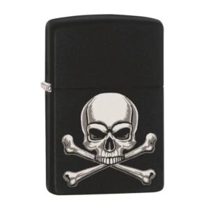 Zippo upaljac skull crossbones crne boje sa sivom kosturskom glavom