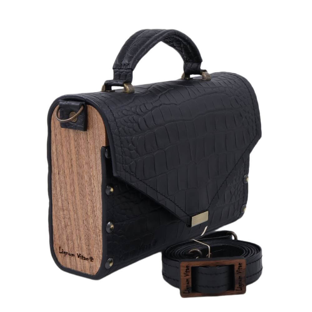 lignum-torba-venessav-1 Venessa V lignum kozna zenska torba sa drvenim detaljima crne boje