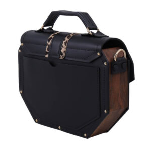 Otpozadi crna zenska kozna i drvena torba lignum